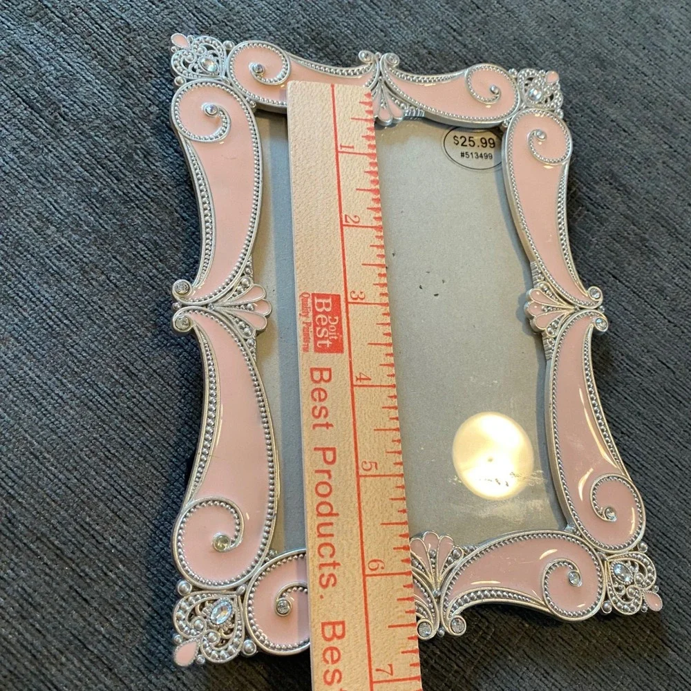 4 x 6 Picture Frame Pink Excellent Rhinestone Enamel Victorian Pearls Princess